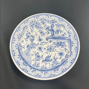 Vintage Hand Painted Portuguese One Of A Kind Decorative Plate Squirrel Bird